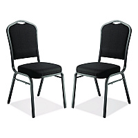 9300 Series Deluxe Upholstered Stack Chair, Fabric, Supports 500 lb, 19" Seat Height, Ebony Black Seat/Back, Black Base, 2/PK (9360BT2)