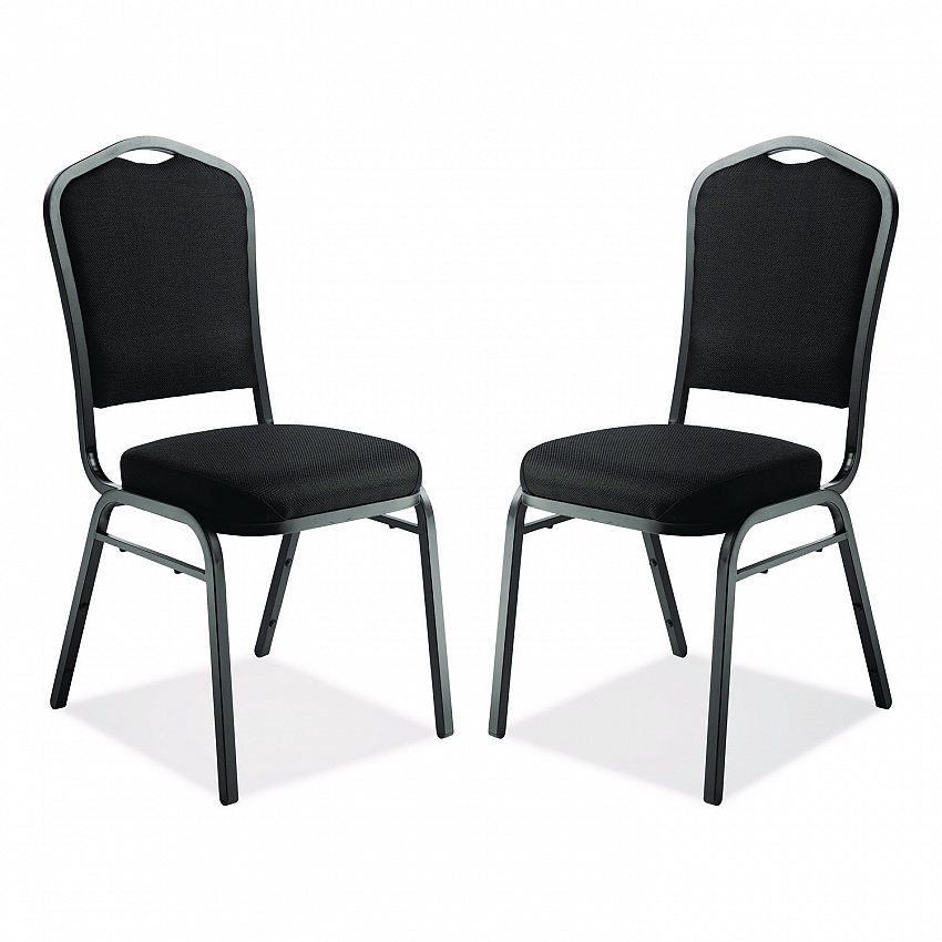 9300 Series Deluxe Upholstered Stack Chair, Fabric, Supports 500 lb, 19" Seat Height, Ebony Black Seat/Back, Black Base, 2/PK (9360BT2)