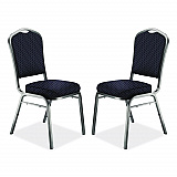9300 Series Deluxe Upholstered Stack Chair, Fabric, Supports 500 lb, 19" Seat Ht, Diamond Navy Seat/Back, Silver Base, 2/Pack (9364SV2)