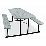 Blow Molded Folding Picnic Table, Rectangular, 57w x 72d x 29.5h, Speckled Gray Top, Black Base/Legs (BMPT3072BK02)