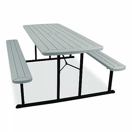 Blow Molded Folding Picnic Table, Rectangular, 57w x 72d x 29.5h, Speckled Gray Top, Black Base/Legs (BMPT3072BK02)