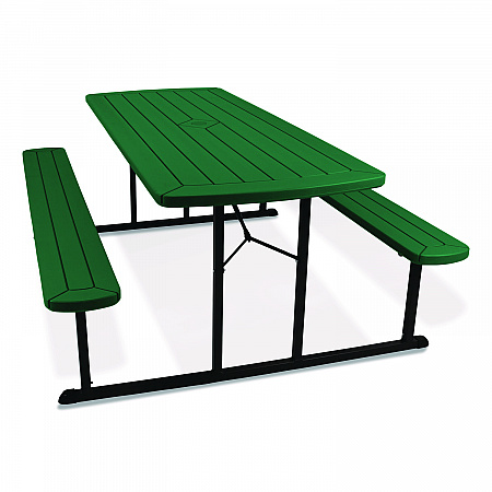 Blow Molded Folding Picnic Table, Rectangular, 57w x 72d x 29.5h, Green Top, Black Base/Legs (BMPT3072BK06)