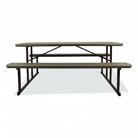 Blow Molded Folding Picnic Table, Rectangular, 57w x 72d x 29.5h, Brown Top, Brown Base/Legs (BMPT3072BR03)