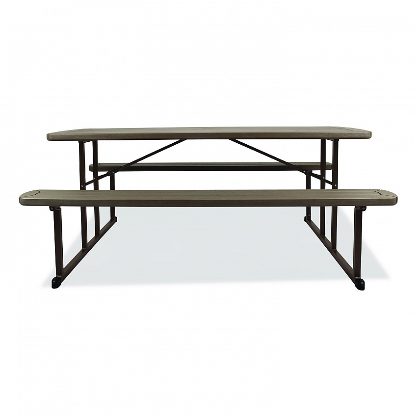 Blow Molded Folding Picnic Table, Rectangular, 57w x 72d x 29.5h, Brown Top, Brown Base/Legs (BMPT3072BR03)