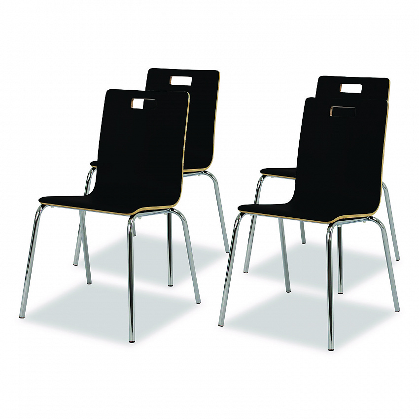 Bushwick Series Bentwood Chair, Supports Up to 500 lb, 18" Seat Height, Black Seat, Black Back, Chrome Base, 4/Carton (BCC234)