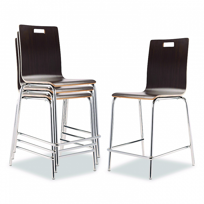 Bushwick Series Bentwood Stool, Counter Height, Supports Up to 500 lb, 24" Seat Height, Espresso Seat/Back, Chrome Base, 4/CT (BCM214)