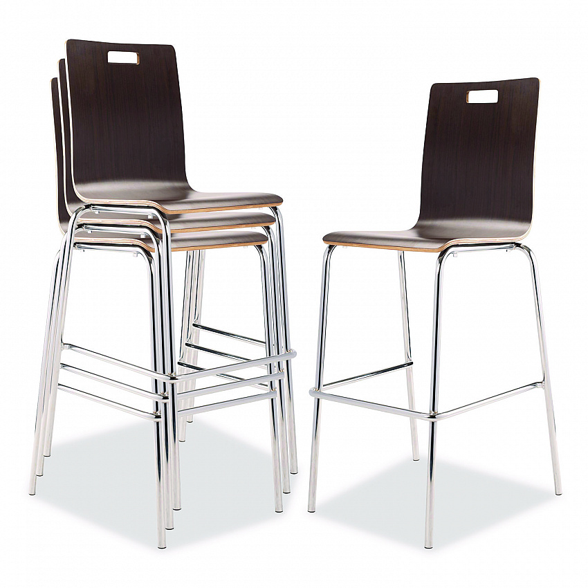 Bushwick Series Bentwood Stool, Supports Up to 500 lb, 30" Seat Height, Espresso Seat, Espresso Back, Chrome Base, 4/Carton (BCS214)
