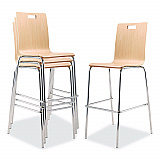 Bushwick Series Bentwood Stool, Supports Up to 500 lb, 30" Seat Height, Natural Seat, Natural Back, Chrome Base, 4/Carton (BCS224)
