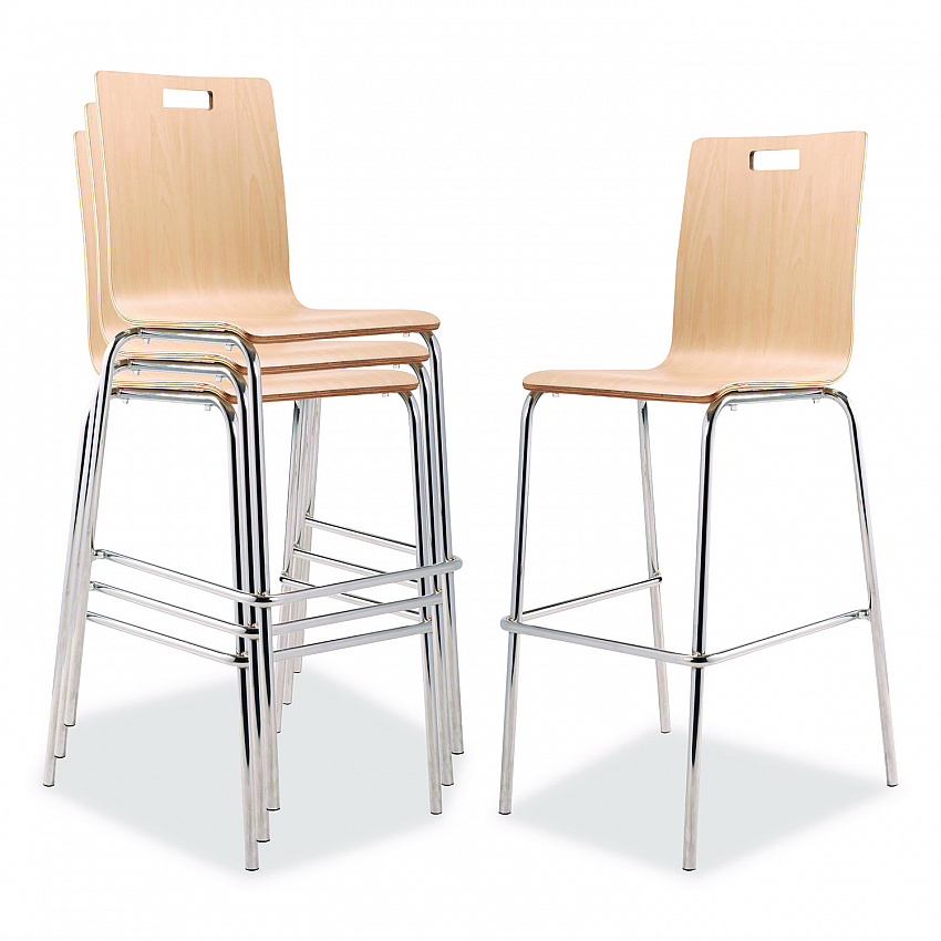 Bushwick Series Bentwood Stool, Supports Up to 500 lb, 30" Seat Height, Natural Seat, Natural Back, Chrome Base, 4/Carton (BCS224)