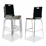 Bushwick Series Bentwood Stool, Supports Up to 500 lb, 30" Seat Height, Black Seat, Black Back, Chrome Base, 4/Carton (BCS234)