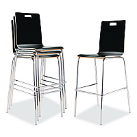 Bushwick Series Bentwood Stool, Supports Up to 500 lb, 30" Seat Height, Black Seat, Black Back, Chrome Base, 4/Carton (BCS234)