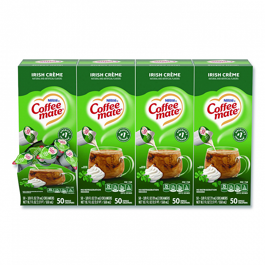 Liquid Coffee Creamer, Irish Cream, 0.38 oz Mini Cups, 50/Box, 4 Boxes/Carton (35112CT)