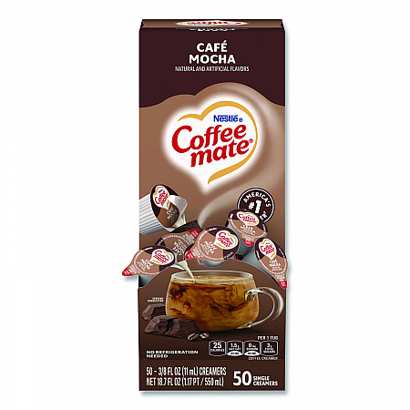 Liquid Coffee Creamer, Cafe Mocha, 0.38 oz Mini Cups, 50/Box (35115)