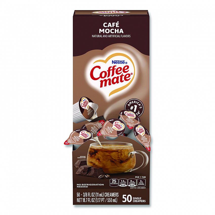 Liquid Coffee Creamer, Cafe Mocha, 0.38 oz Mini Cups, 50/Box (35115)