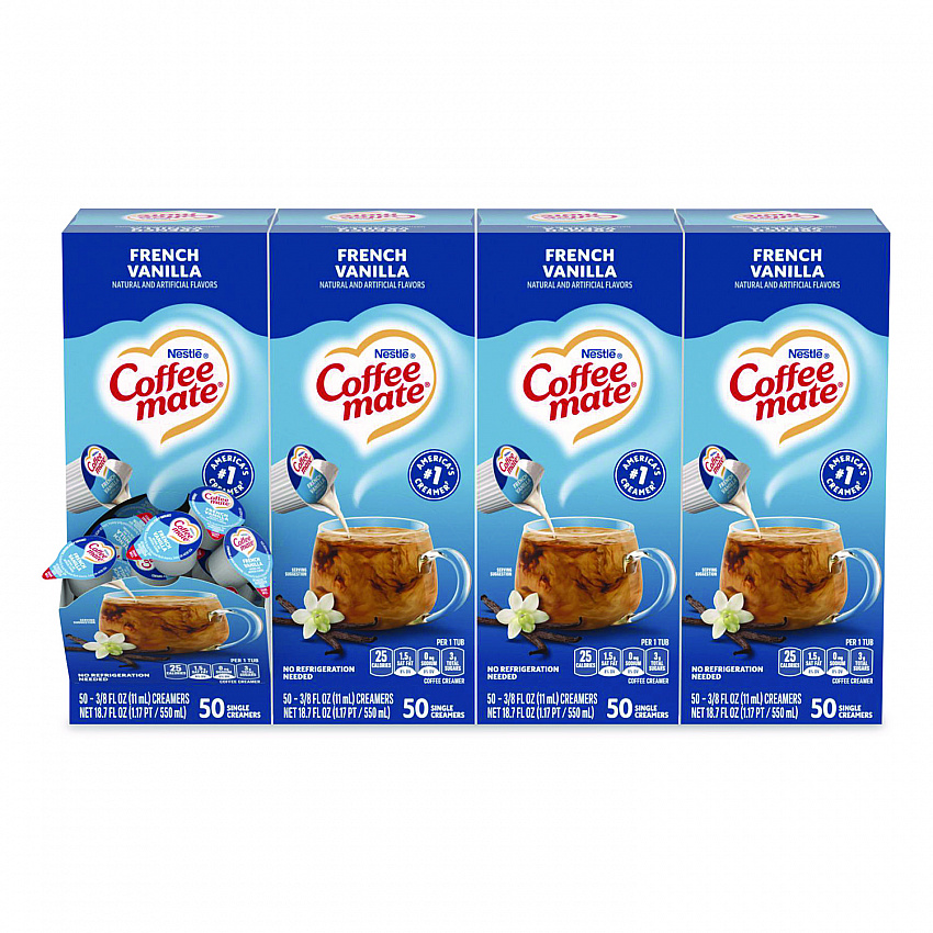Liquid Coffee Creamer, French Vanilla, 0.38 oz Mini Cups, 50/Box, 4 Boxes/Carton (35170CT)
