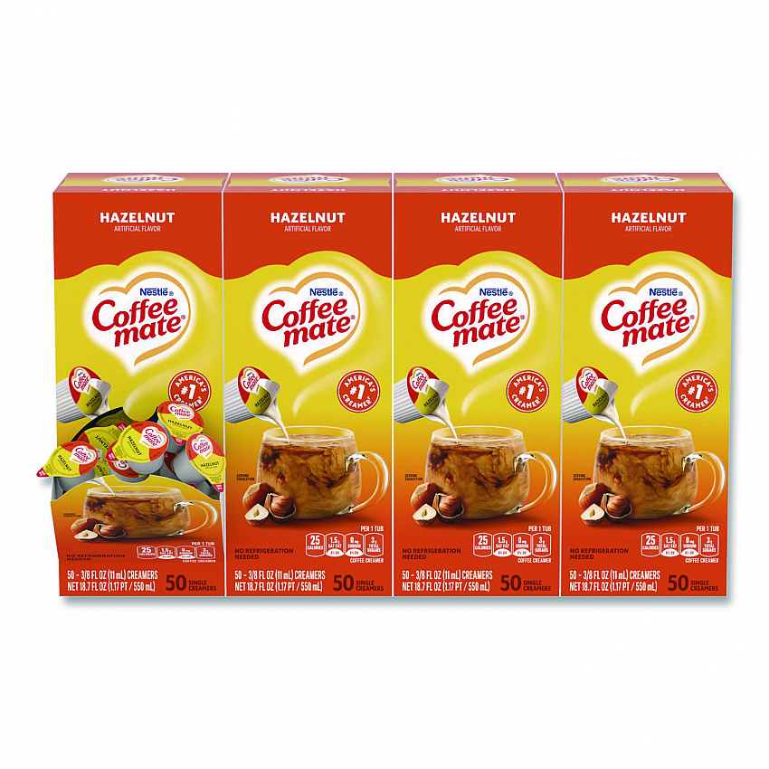 Liquid Coffee Creamer, Hazelnut, 0.38 oz Mini Cups, 50/Box, 4 Boxes/Carton (35180CT)