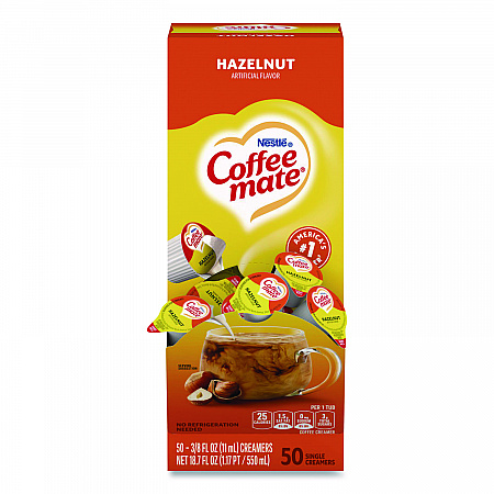 Liquid Coffee Creamer, Hazelnut, 0.38 oz Mini Cups, 50/Box (35180BX)