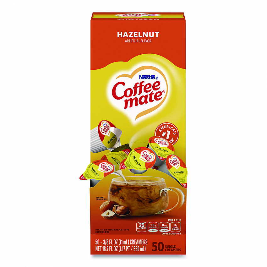 Liquid Coffee Creamer, Hazelnut, 0.38 oz Mini Cups, 50/Box (35180BX)