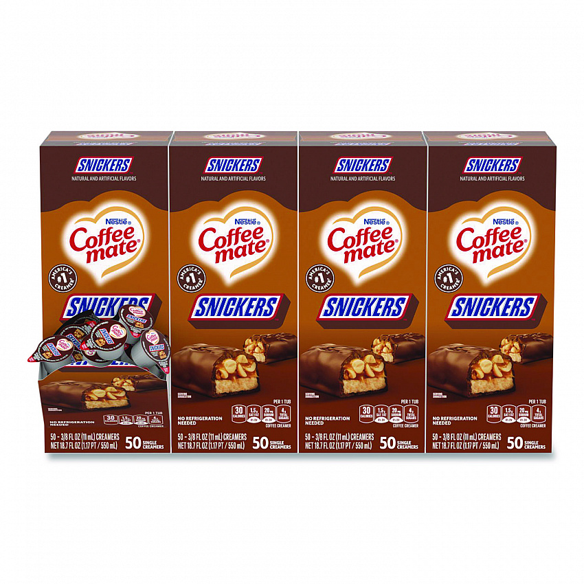 Liquid Coffee Creamer, Snickers, 0.38 oz Mini Cups, 200/Carton (61425CT)