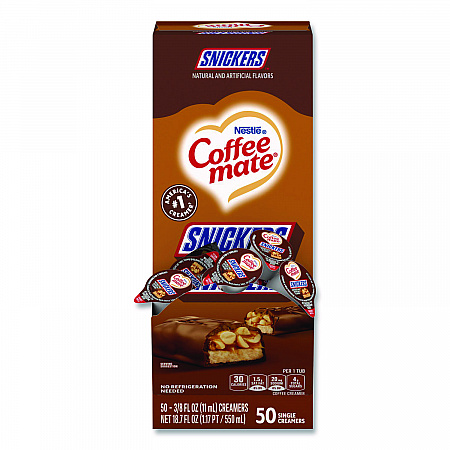 Liquid Coffee Creamer, Snickers, 0.38 oz Mini Cups, 50/Box (61425BX)
