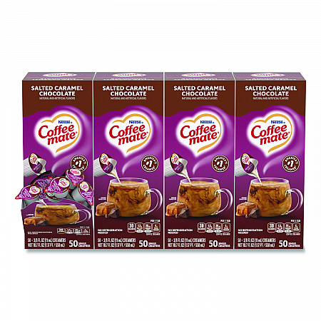Liquid Coffee Creamer, Salted Caramel Chocolate, 0.38 oz Mini Cups, 50/Box, 4 Boxes/Carton (77197CT)
