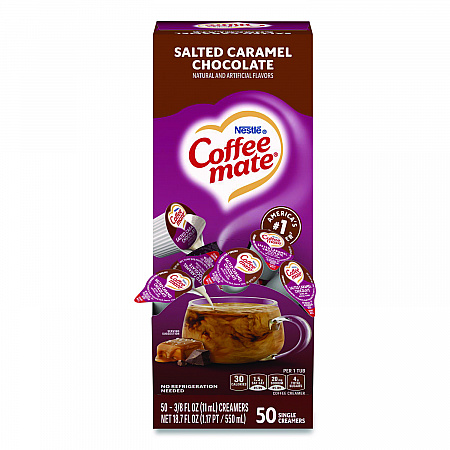 Liquid Coffee Creamer, Salted Caramel Chocolate, 0.38 oz Mini Cups, 50/Box (77197)