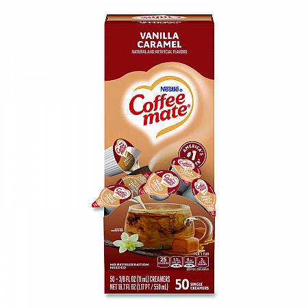 Liquid Coffee Creamer, Vanilla Caramel, 0.38 oz Mini Cups, 50/Box (79129)