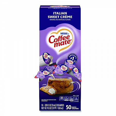 Liquid Coffee Creamer, Italian Sweet Cream, 0.38 oz Mini Cups, 50/Box (84652)