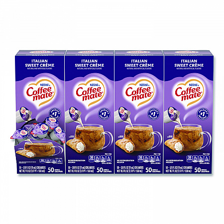 Liquid Coffee Creamer, Italian Sweet Cream, 0.38 oz Mini Cups, 50/Box, 4 Boxes/Carton (84652CT)