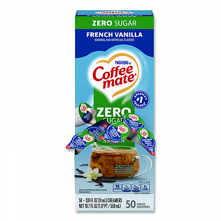 Liquid Coffee Creamer, Zero Sugar French Vanilla, 0.38 oz Mini Cups, 50/Box (91757)