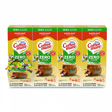 Liquid Coffee Creamer, Zero Sugar Hazelnut, 0.38 oz Mini Cups, 50/Box, 4 Boxes/Carton (98468CT)