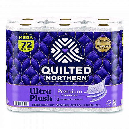 Ultra Plush Bathroom Tissue, Mega Rolls, Septic Safe, 3-Ply, White, 284 Sheets/Roll, 18 Rolls/Carton (874685)