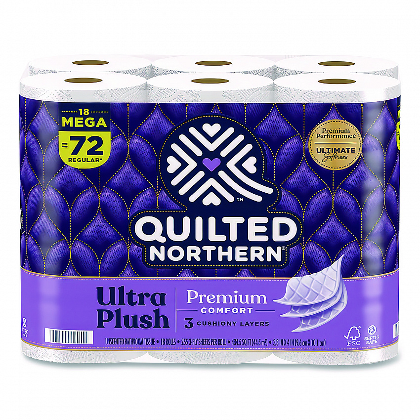 Ultra Plush Bathroom Tissue, Mega Rolls, Septic Safe, 3-Ply, White, 284 Sheets/Roll, 18 Rolls/Carton (874685)