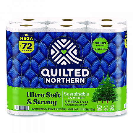 Ultra Soft and Strong Bathroom Tissue, Mega Rolls, Septic Safe, 2-Ply, White, 328 Sheets/Roll, 18 Rolls/Carton (94475501)