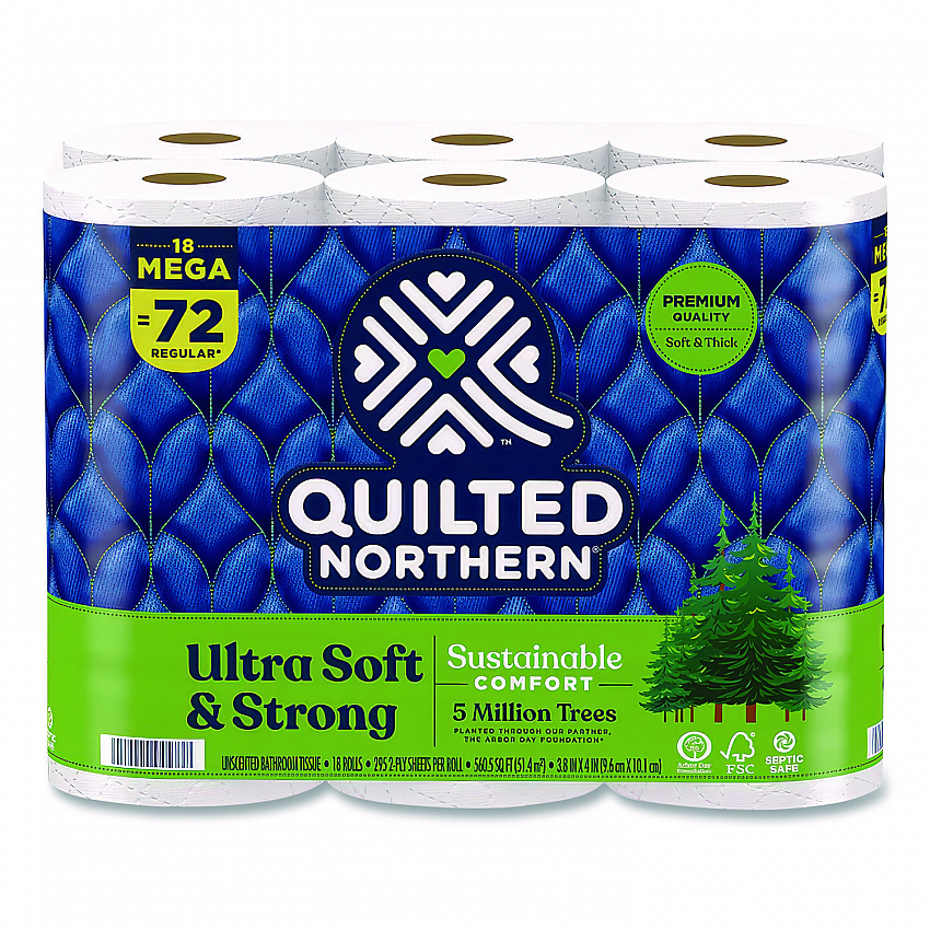 Ultra Soft and Strong Bathroom Tissue, Mega Rolls, Septic Safe, 2-Ply, White, 328 Sheets/Roll, 18 Rolls/Carton (94475501)