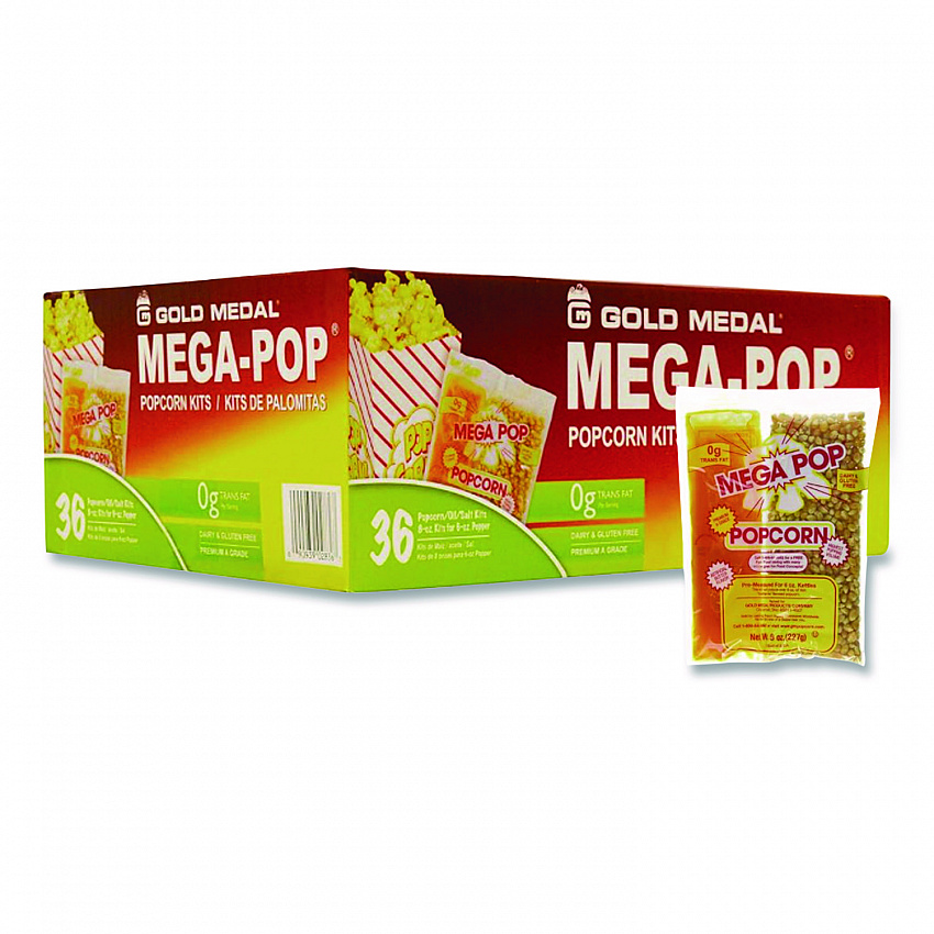 Mega Pop Popcorn, Butter, 8 oz Bag, 36 Bags/Carton (2836)