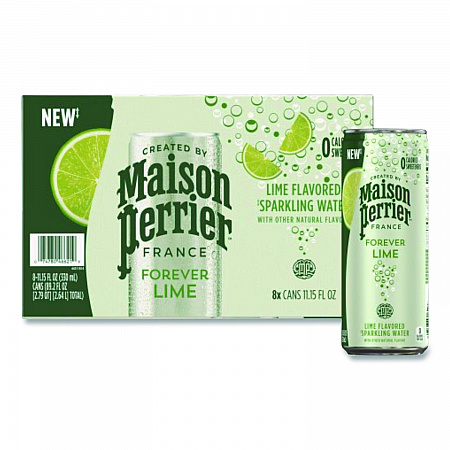 Maison Perrier Sparkling Water,11.15 oz Can, Lime, 8 Cans/Box (85129)