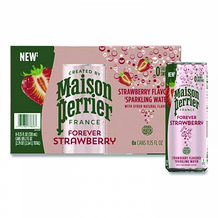 Maison Perrier Sparkling Water, 11.15 oz Can, Strawberry, 8 Cans/Box (91122)