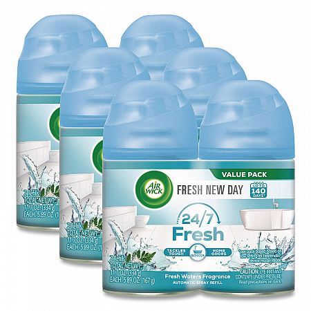 Freshmatic Ultra Spray Refill, Fresh Waters, 5.89 oz Aerosol Spray, 2/Pack, 3 Packs/Carton (82093CT)
