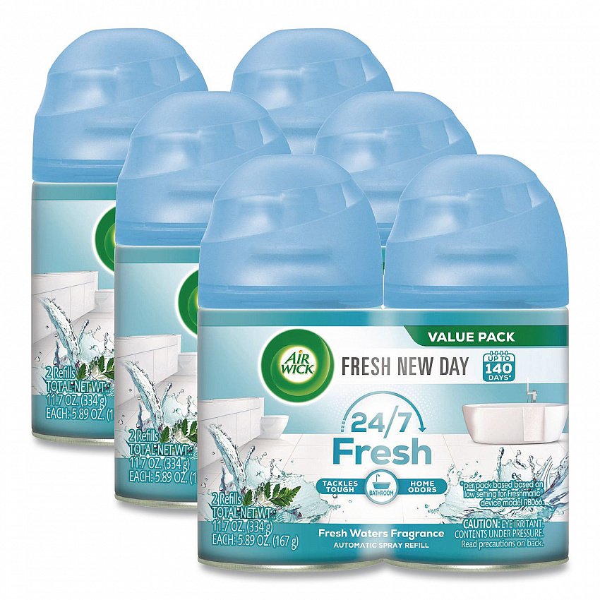 Freshmatic Ultra Spray Refill, Fresh Waters, 5.89 oz Aerosol Spray, 2/Pack, 3 Packs/Carton (82093CT)