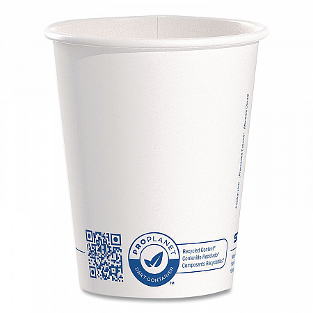 Recycled Content PCF Paper Hot Cups, ProPlanet Seal, 10 oz, White/Blue, 1,000/Carton (370RCPLANET)