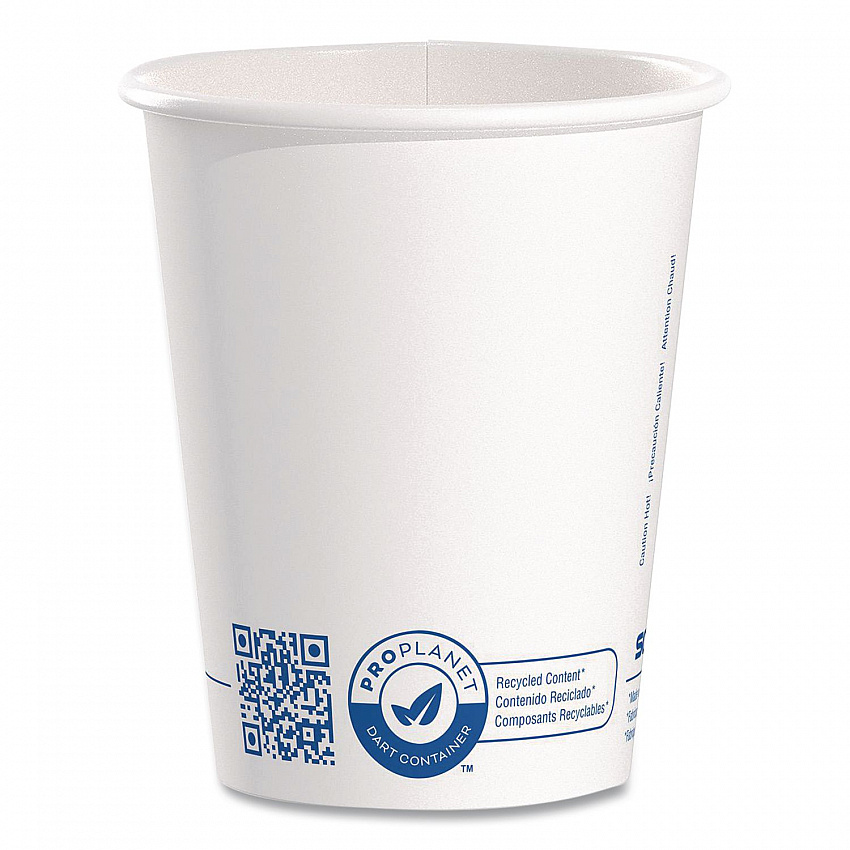 Recycled Content PCF Paper Hot Cups, ProPlanet Seal, 10 oz, White/Blue, 1,000/Carton (370RCPLANET)