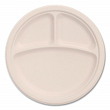 Compostable Molded Fiber Dinnerware, ProPlanet Seal, 3-Compartment Plate, 9" dia, Natural, 500/Carton (9FBRP3)