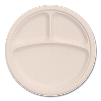 Compostable Molded Fiber Dinnerware, ProPlanet Seal, 3-Compartment Plate, 9" dia, Natural, 500/Carton (9FBRP3)