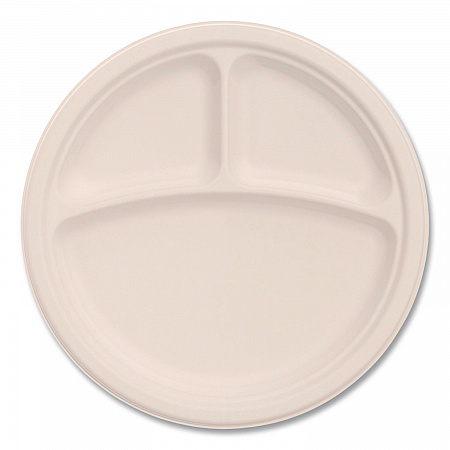 Compostable Molded Fiber Dinnerware, ProPlanet Seal, 3-Compartment Plate, 9