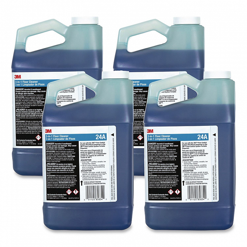 3-in-1 Floor Cleaner Concentrate 24A, Fresh Scent, 0.5 gal Bottle, 4/Carton (24A)