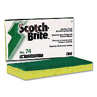 Medium-Duty Scrubbing Sponge 74, 3.6 x 6.1, 0.7" Thick, Yellow/Green (74EA)