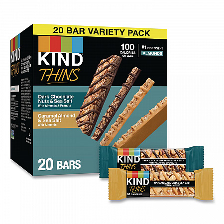 Thins Dark Chocolate Nuts and Sea Salt/Caramel Almond and Sea Salt Variety Pack, 0.74 oz Bar, 20/Box (41888)