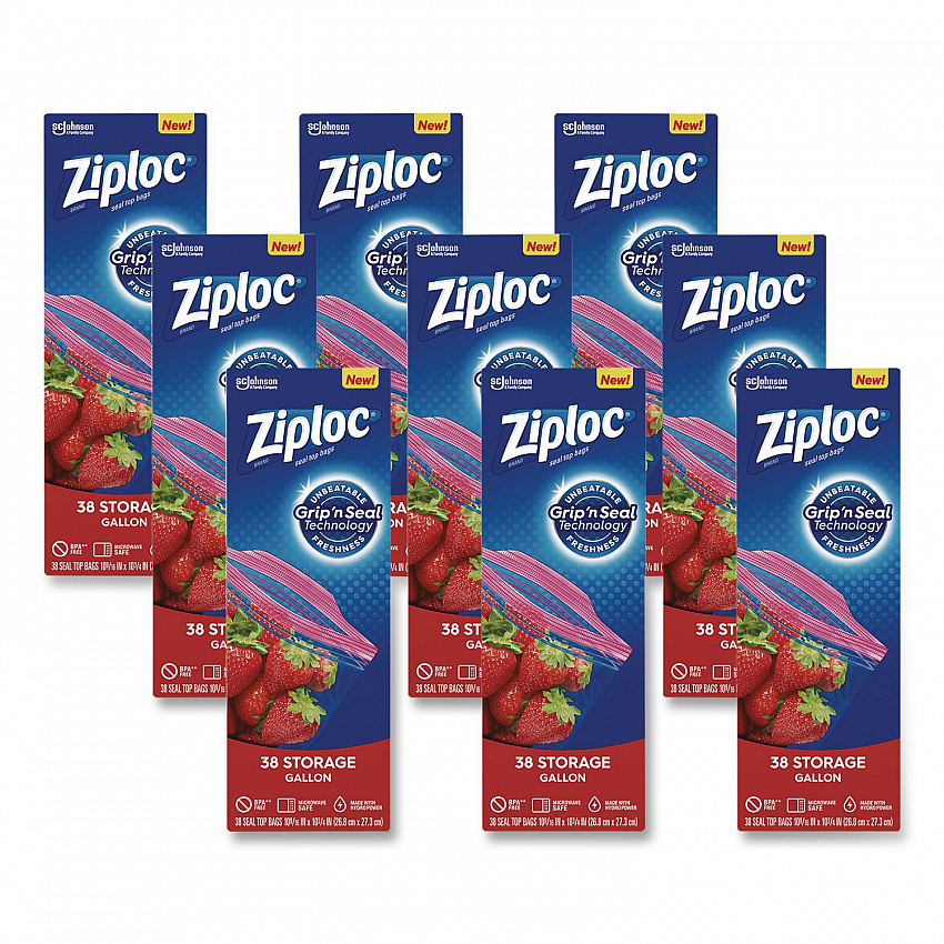Double Zipper Storage Bags, Triple System Seal, Gallon, 10.56" x 10.75", Clear, 38 Bags/Box, 9 Boxes/Carton (383233)