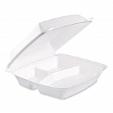 Foam Hinged Lid Containers, 3 Compartments, 9.5 x 10.26 x 3.4, White, 200/Carton (110HT3)